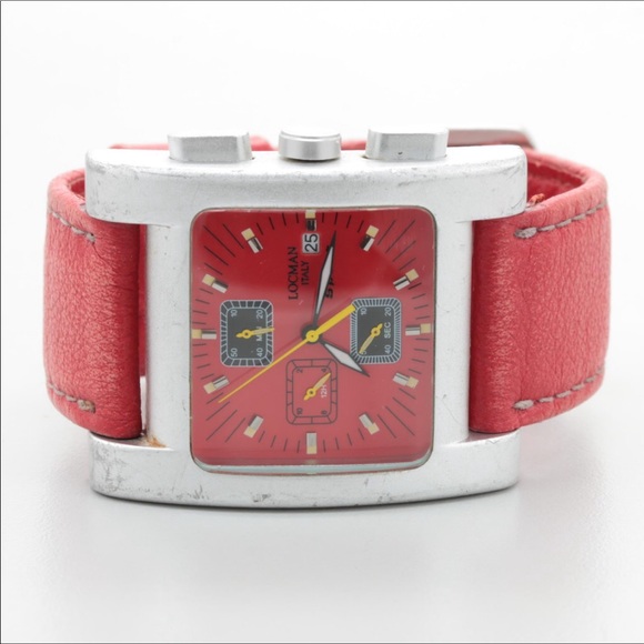 *Locman Aluminum Red Dial Chronograph Watch, Works - Picture 5 of 6